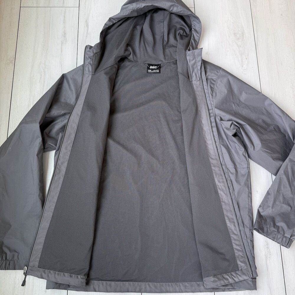 REI Co-op Trailmade Rain Jacket Men's L Gray Hooded Windbreaker Full Zip Pockets - Picture 5 of 15